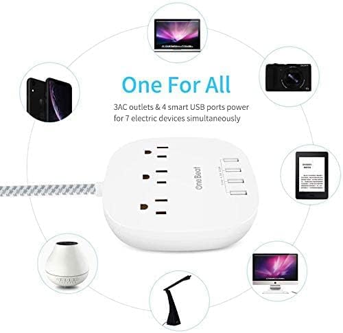 Desktop Power Strip with 3 Outlet 4 USB Ports 4.5A, Flat Plug and 10 ft Long Braided Extension Cords for Cruise Ship Travel Home Office, ETL Listed