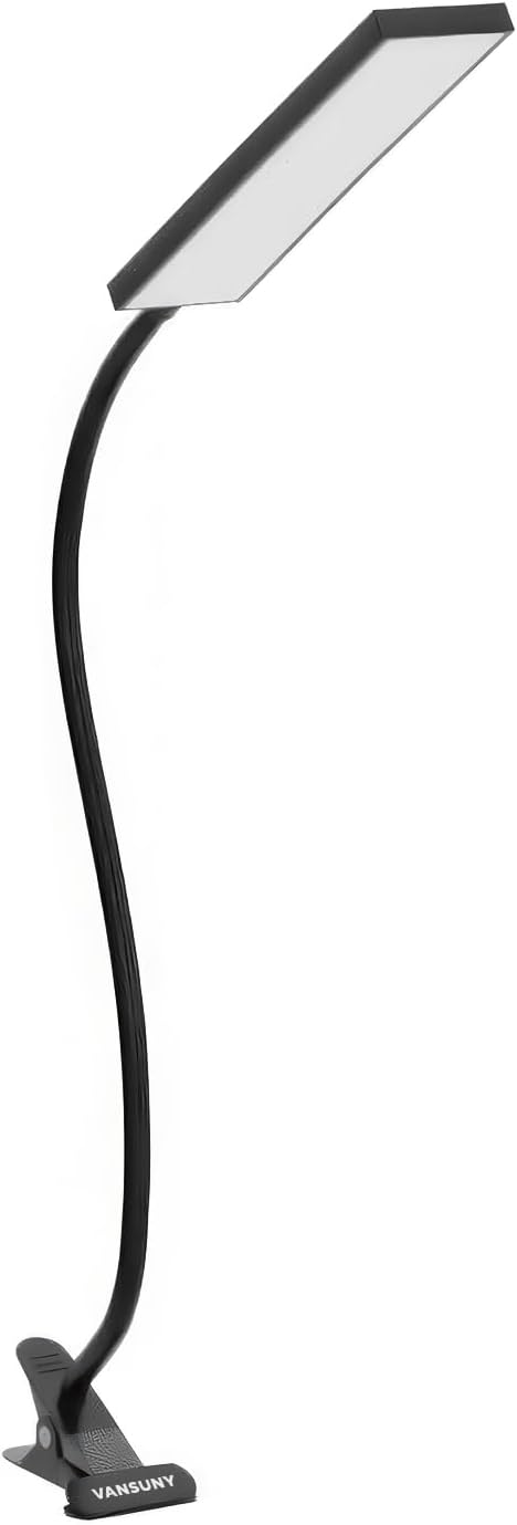 Vansuny Clip on Light LED Desk Lamp with Eye-Caring LED Light and Metal Clip, 11 Level Brightness 3 Color Modes, Power by USB Port 5W Flexible Gooseneck Reading Lamp for Home and Office (5W, Black)