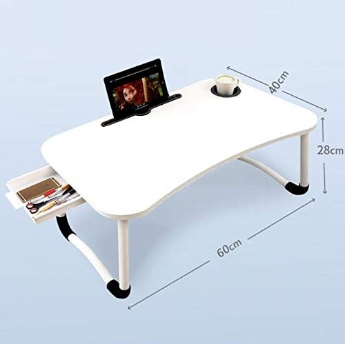 23.6'' Ergonomic Lap Desk with Storage Drawer & Cup Holder, Foldable Laptop Bed Table for Home Office, Gaming, Writing, Breakfast - Lightweight, Portable, Fits 18'' Laptops (White)