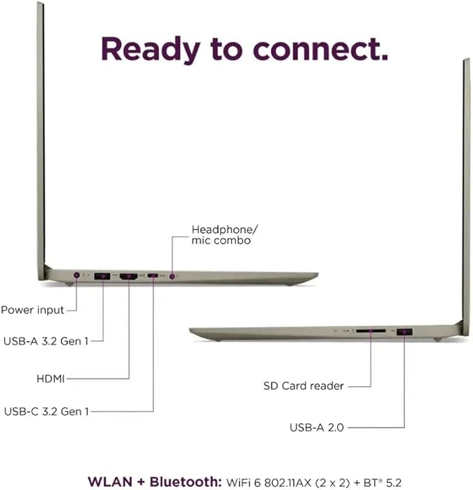 Lenovo IdeaPad 15.6" Laptop, Windows 11 Pro with 1-Year Microsoft Office 365 Included, Intel Celeron N4500, PLUSERA Earphones (Sand, 36GB RAM | 2.6TB Storage)