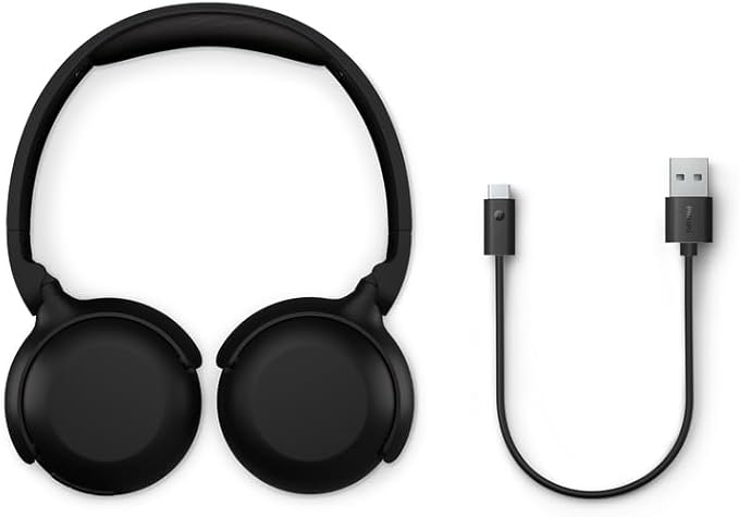 PHILIPS H2209 Wireless Headphones,On-Ear Bluetooth Headphones, Dynamic Bass, Sound Signature,Clear Call,25H Battery Life,Fast Charging,Soft Ear Cups,Bluetooth 5.4,Compact Design,Light,Matte Black