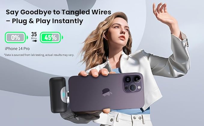 Mini Portable Charger for iPhone,Upgraded 22.5W PD Fast Charging 5500mAh Ultra-Compact Power Bank,LCD Display Plug-in Cute Battery Pack Travel Essentials for iPhone 14/14Pro/13/12/11/X/8/7/6 (Black)