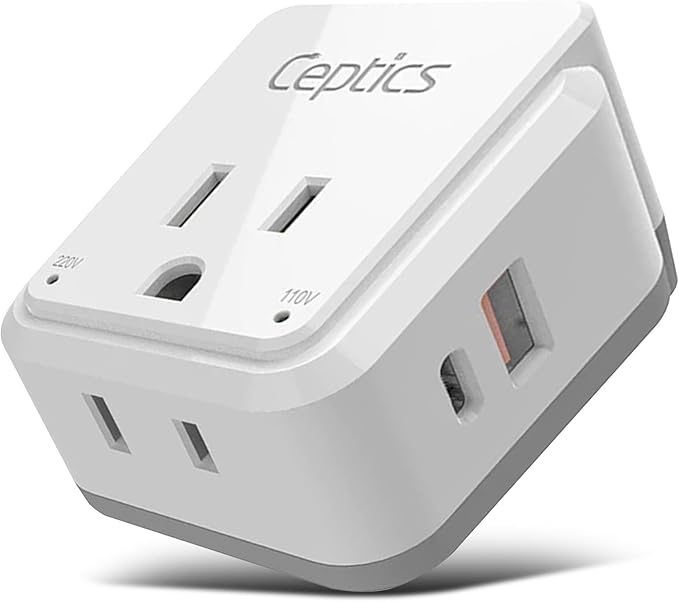 Ceptics Brazil Power Plug Adapter Travel Set, 20W PD & QC, Safe Dual USB & USB-C 3.1A - 2 USA Socket - Compact & Powerful - Also Use in Peru, Chile - Includes Type C, Type N Swadapt Attachments