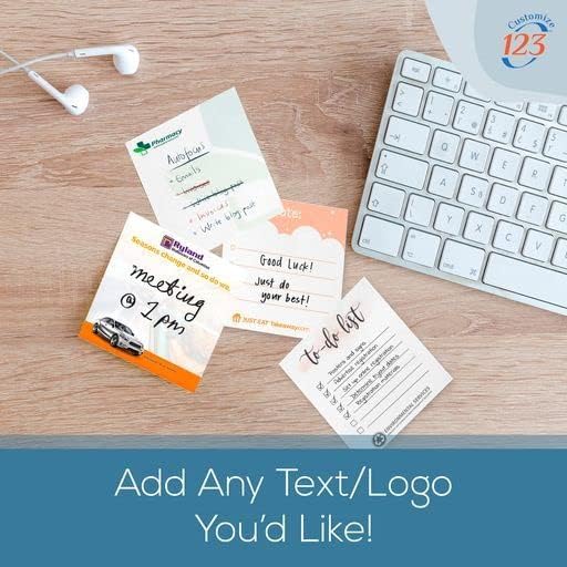 Personalized Sticky Notes with Text or Logo, 3"x3" Custom Office Pads, 25 Sheets Customized Memo Pads for Office, Home and School, Notepad Gifts Useful for Teacher and staff, Student Supplies, 500 Qty