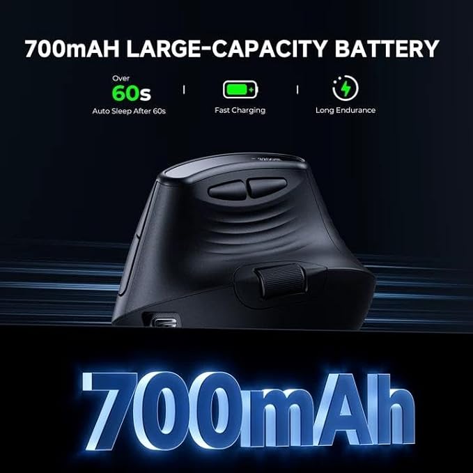ECHTPower Ergonomic Vertical Mouse, Wireless Rechargeable Mouse with LED Display, 7-Level Adjustable DPI up to 8000, Silent & Programmable Buttons, Multi-Device Connection for PC/Mac/Laptop