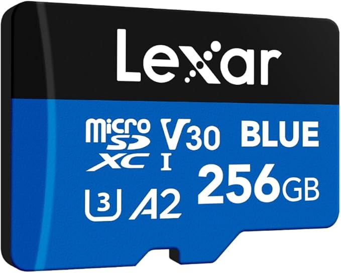 Lexar 256GB Blue Micro SD Card Up to 160MB/s, microSDXC UHS-I Memory Card with SD Adapter, C10, U3, A2, V30, Full HD, 4K UHD, High Speed TF Card