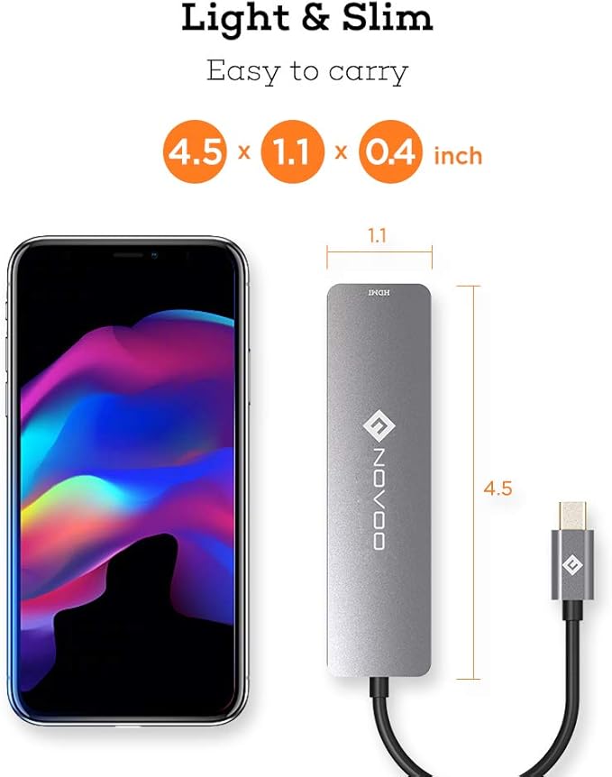 USB C Hub HDMI, USB C Dongle MacBook Pro Adapters with 100W PD, NOVOO 6 in 1 USB C Adapter 4K USB-C to HDMI, 2 USB 3.0 Ports and SD/TF Cards Reader for iPad Pro/MacBook Pro Air/Type C Devices