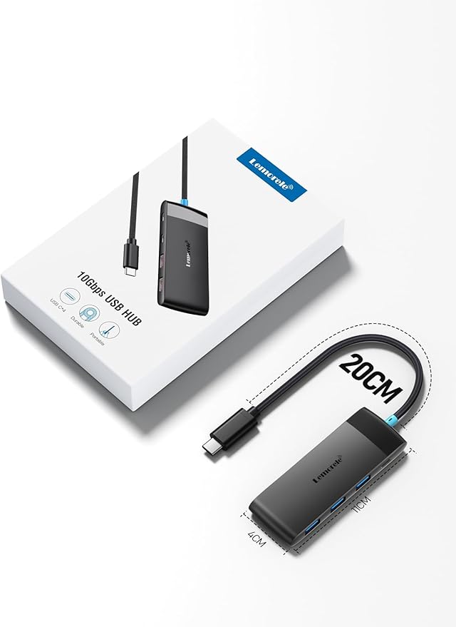 10Gbps USB C Hub, 4 Ports USB 3.2 Splitter for Laptop, USB C to USB Multiport Adapter w/Charging Port, for MacBook Pro/Air, iMac, Surface Pro, Dell, HP, iPad, Samsung, Etc., 0.65ft Cable