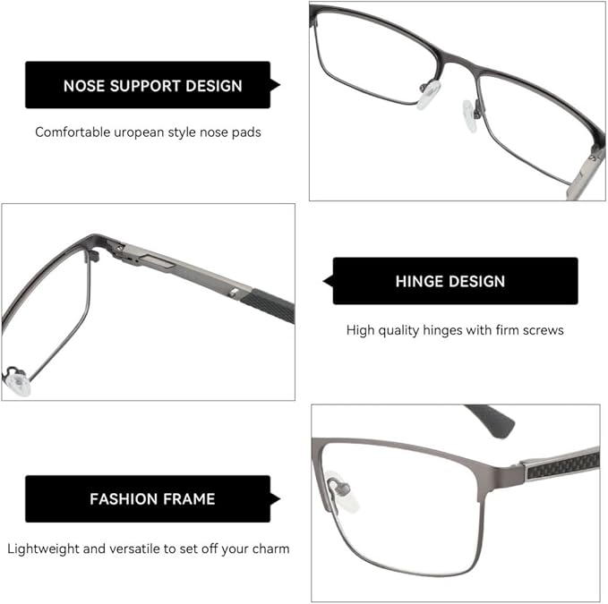 ZENOTTIC Blue Light Reading Glasses for Men Computer Readers Trendy Square Metal Frame Anti Glare