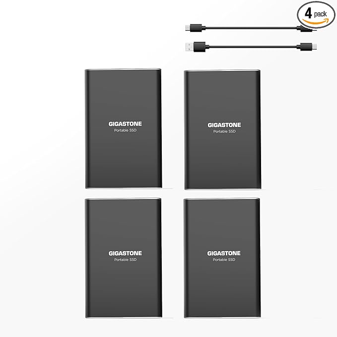Gigastone 500GB (4-Pack) External SSD Read Speed 500MB/s USB 3.2 USB-C External Solid State Drive Portable, 3D NAND Ultra Slim Metal, for PS4 PC Laptop Mac Windows Linux Android Xbox One Smart TV
