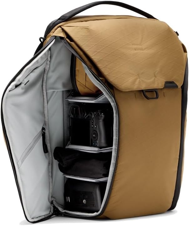 Peak Design Everyday Backpack 30L, Coyote, MagLatch Top, Dual Side Access, FlexFold Dividers, Fits 15" or 16" Laptop, For Camera Carry, Daily Commutes or Travel, Versatile Backpack for Men & Women