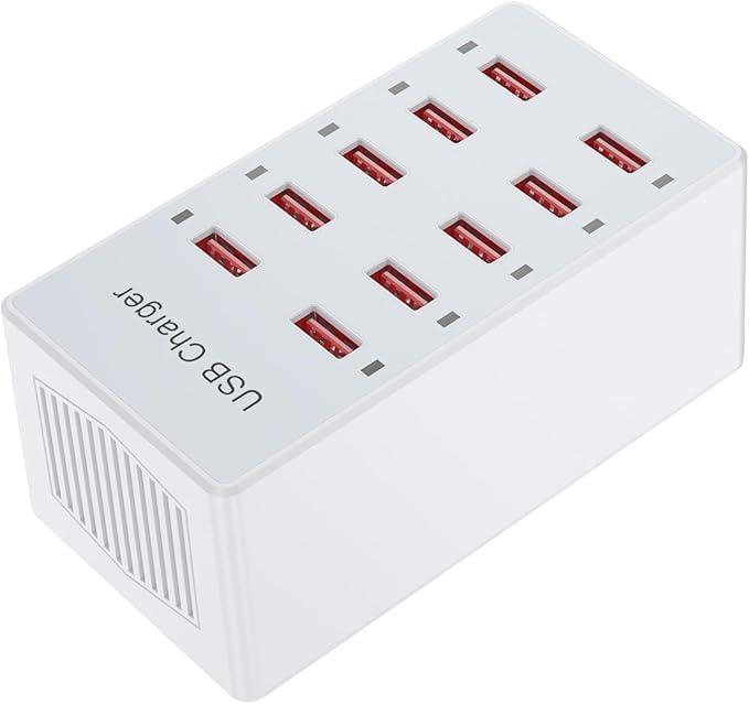 Cell Phone Wall Charger USB Charging Station for Multiple Devices 10 Ports Power Strip Charging Hub Smart Plug Charge Block Dock for iPhone 15/14/13/iPad iPod Galaxy Watches Android Phones