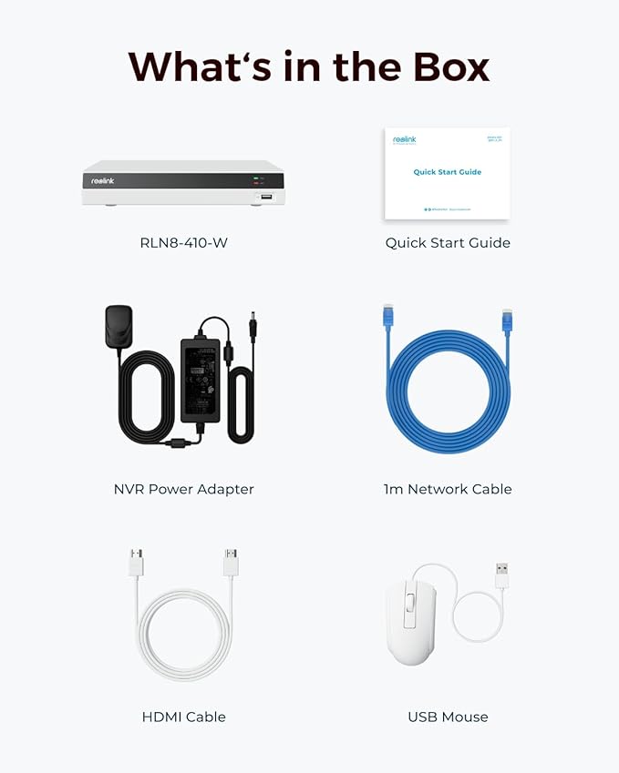 REOLINK NVR RLN8-410-White, 8 Channel, Network Video Recorder for Home PoE Security Camera System, Only Work with 16MP/12MP/4K/8MP/5MP/4MP Reolink Camera, 24/7 Recording to Pre-Installed 2TB HDD