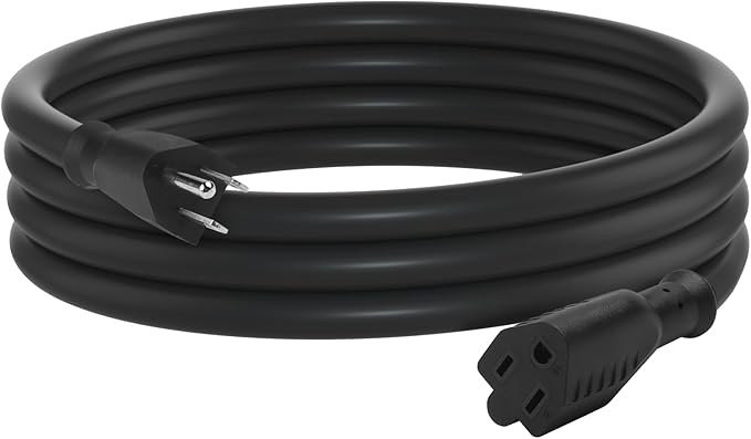 BN-LINK 6ft Outdoor Extension Cord, 12/3 SJTW Heavy Duty Power Cord, 3-Prong Grounded Plug, Weather Resistant, 15A, 1875W, Black, for Lawn, Garden, Appliances, ETL Listed