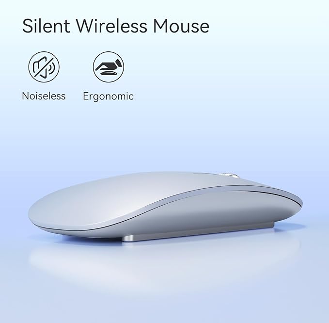 TENMOS M18 Bluetooth Mouse, USB C Rechargeable Wireless Mouse, Triple Mode (Dual Bluetooth+USB) Computer Silent Mice Portable with USB Receiver and Type C Adapter for Laptop/MacBook/iPad/PC - Silver