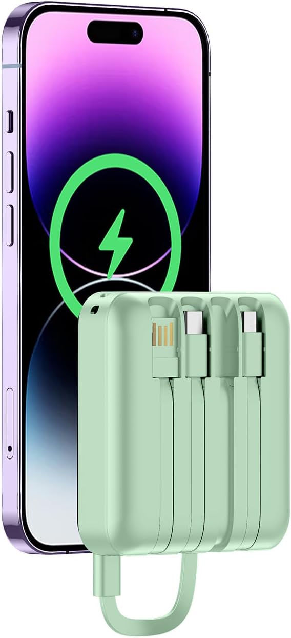 Portable Charger with Built-in Cable,12000mAh 22.5W Fast Charging Small Power Bank,USB C Input/Output with Smart LED Display,External Battery Pack for iPhone,Tablet,Samsung