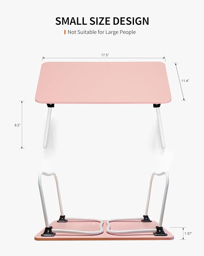 Foldable Lap Desk, Laptop Bed Desk, Portable Bed Table, Laptop Stand for Bed & Couch, Lightweight & Mini - Pink