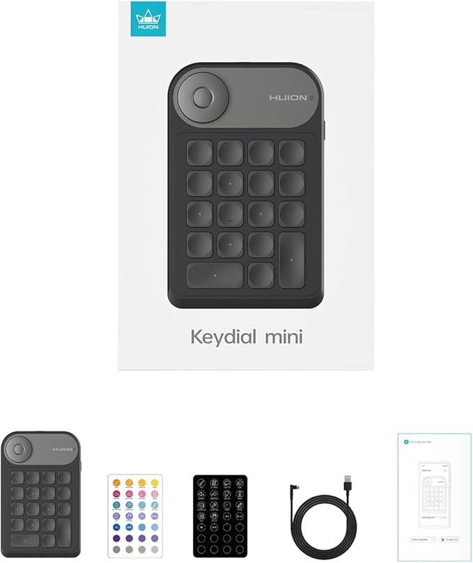 HUION Keydial Mini Bluetooth Programmable Keypad with Dial 5 Keys Anti-ghosting 18 Customized Keys, Wireless Shortcut Keyboard for Drawing Tablet, PC, MacBook, Surface Pro, Laptops