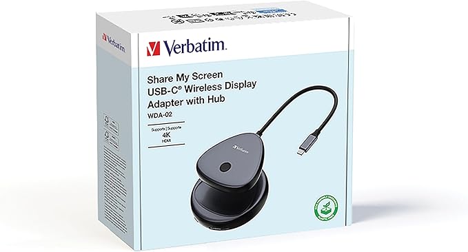 Verbatim Share My Screen Video Extender 4K USB-C Wireless HDMI Transmitter and Receiver Display Adapter with USB Hub and Card Reader