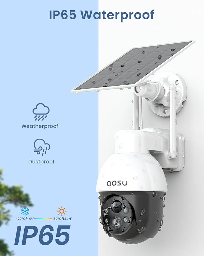 AOSU Solar Camera Security Outdoor - Security Cameras Wireless Outdoor with 360° Panoramic View, Human Auto Tracking, 2K Night Vision, Compatible with Alexa/Google Assistant (2 Pack)