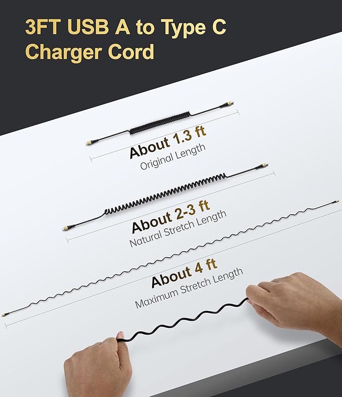 USB C Cable Fast Charging, 2Pack 3ft Coiled USB A to Type C Charge Cord for Car USB-C Charging Cable Compatible with iPhone 17/16/15/Pro/Samsung Galaxy S20 S10 Note 10 and Other USB C Devices-Gold