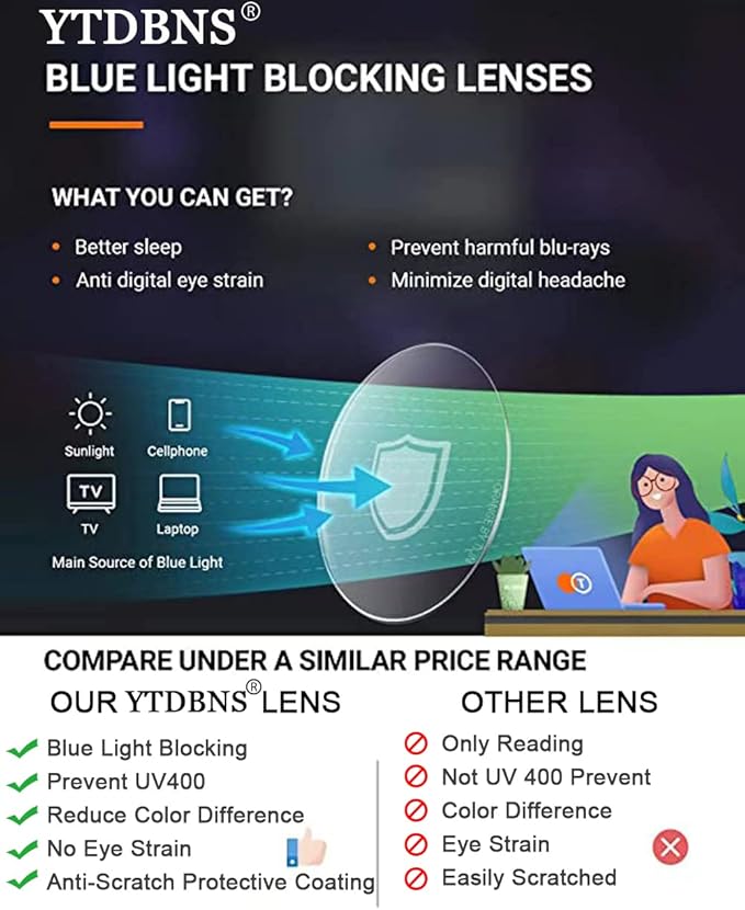 Professional Reading Glasses for Men/Women, Blue Light Blocking Computer Readers with Spring Hinges for Glare and UV Protection