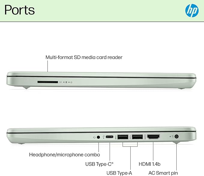 HP 14” Flagship Laptop 2025 AI-Powered Computer, Office Lifetime, Student Business, 4-Core Intel CPU, 16GB RAM 628GB Storage (128GB UFS+ 500GB Ext), Long Battery HubxcelAccessory Win 11 Pro Green