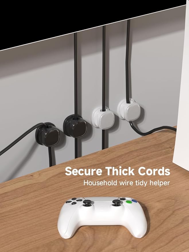 9 Pack Cord Organizer, Spring Cable Management, Adhesive Cute Cable Holder Clips, Phone Charger Wire Keeper for Desk Nightstand Car Office (9-Pack White_Black)