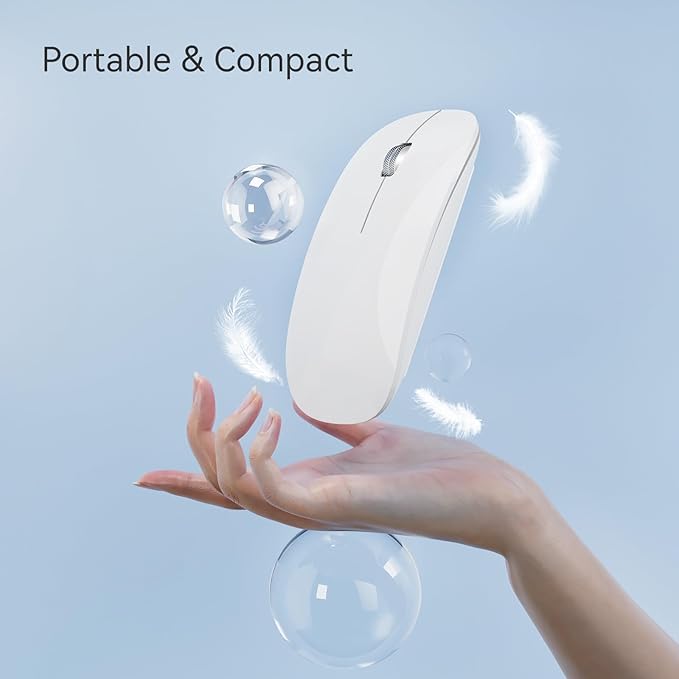 TENMOS M18 Bluetooth Mouse, USB C Rechargeable Wireless Mouse, Triple Mode (Dual Bluetooth+USB) Computer Silent Mice Portable with USB Receiver and Type C Adapter for Laptop/MacBook/iPad/PC - White