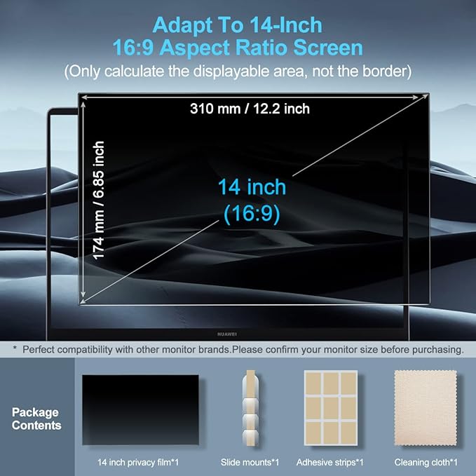 Laptop Privacy Screen 14 Inch Privacy Filter Screen Protector for 14Inch Laptop Anti Blue Light Glare Removable Filter