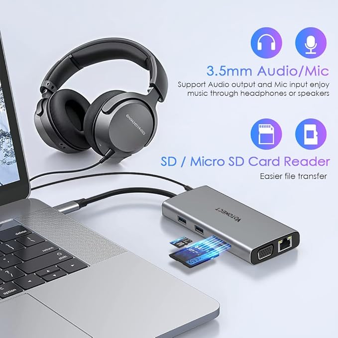 10-in-1 USB C Hub with 4K HDMI Adapter, SD/TF Card Reader, 100W PD Charging, 2 USB 3.0 Ports, and 2 usb2.0 Ports for MacBook Pro/Air, Dell XPS, Lenovo ThinkPad, etc. (10-in-1 VGA)