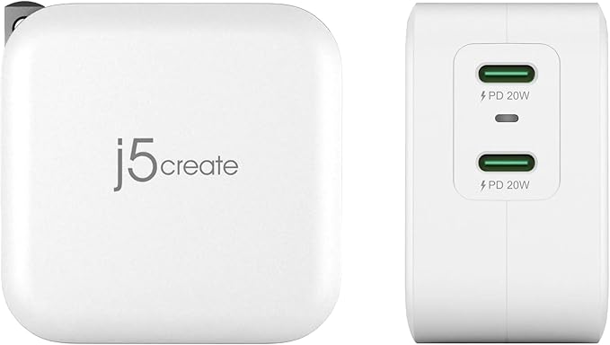 j5create PD 40W Dual Port USB C Wall Charger - Fast Charging for iPhone 15, 15 Plus, 15 Pro, 15 Pro Max, 14, 13, 12, 11, Galaxy S23, S22, S21, iPad, AirPods & More (JUP2440)