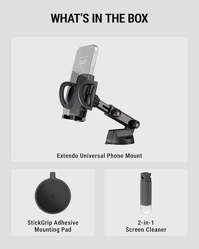 Scosche UH2WDEXCLN Universal Hands Free Phone Mount for Car Windshield/Dashboard, Suction Cup Cell Phone Holder with 360° Rotation, Includes Screen Cleaner, Stand Compatible with iPhone and Android