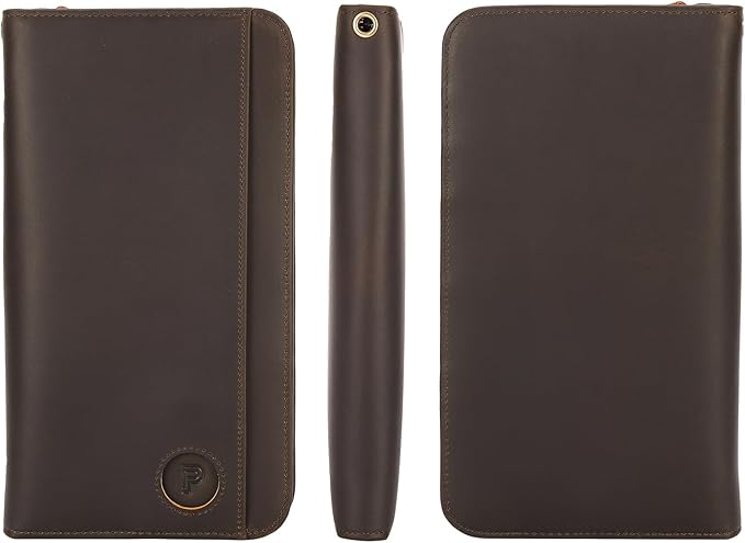 Polare Full Grain Leather Family Passport Holder Travel Documents Organizer RFID Blocking Wallet with Coin Pouch and AirTag Slot Fits 6 Passports