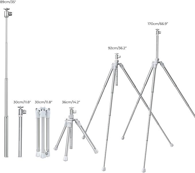 K&F Concept 67''/170cm Cellphone Tripod, 2-in-1 Lightweight Compact Portable Selfie Stick with Phone Holder, DSLR Camera Tripod with Smartphone Remote E224A3+BH-18 Silver