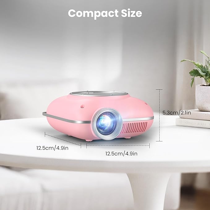Mini Projector with Two -Way Bluetooth, Portable Projector for Home Theater Use, Support 1080P for Outdoor Projector/Movie Projector Compatible with HDMI, USB, Laptop, TV Stick (Pink)