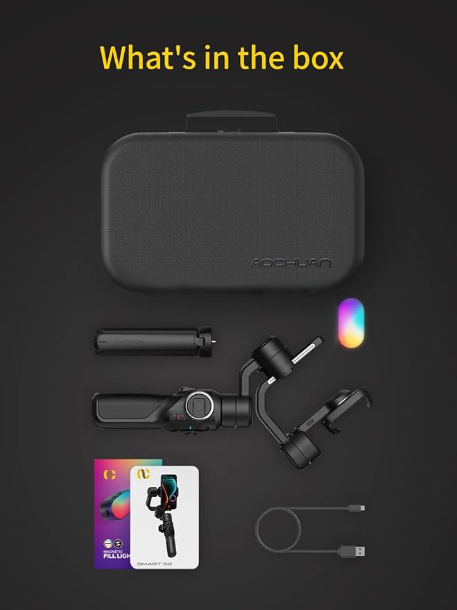 Gimbal Stabilizer for Smartphone, Phone Gimbal w/8" Extension Rod, Profession 3-Axis Stabilizer w/RGB Magnetic Fill Light for Video Recording, Compatible w/iPhone/Andriod-Smart S2 Kit