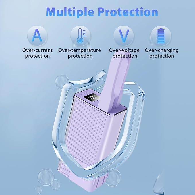 Miady Portable Charger Built-in Foldable Wall Plug, PD 30W 10000mAh Compact Power Bank has USB-C Cable & LED Display, Travel Essential Battery Pack Compatible with iPhone Galaxy Smartphones (Purple)