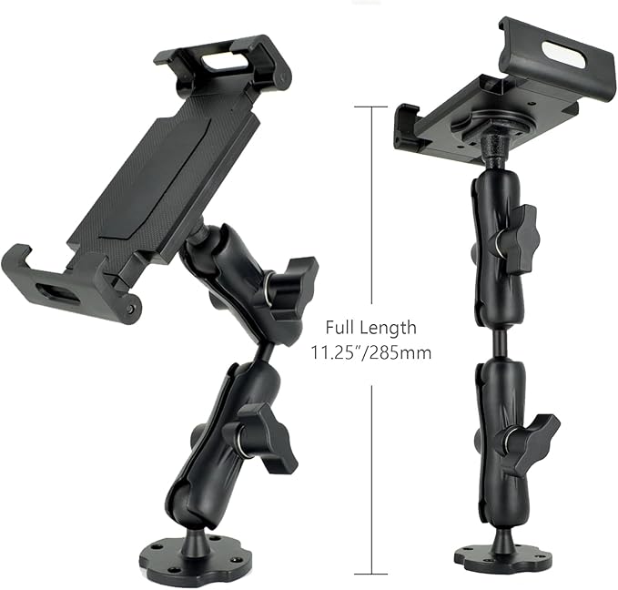 Aluminum Heavy-Duty Dual Arm Tablet Mount with 4-Point 360° Rotation Drill Base - Fits 6.5"-12.9" Tablets (iPad, Galaxy Tab, Surface) - Versatile Mounting for Homes, Businesses, Vehicles