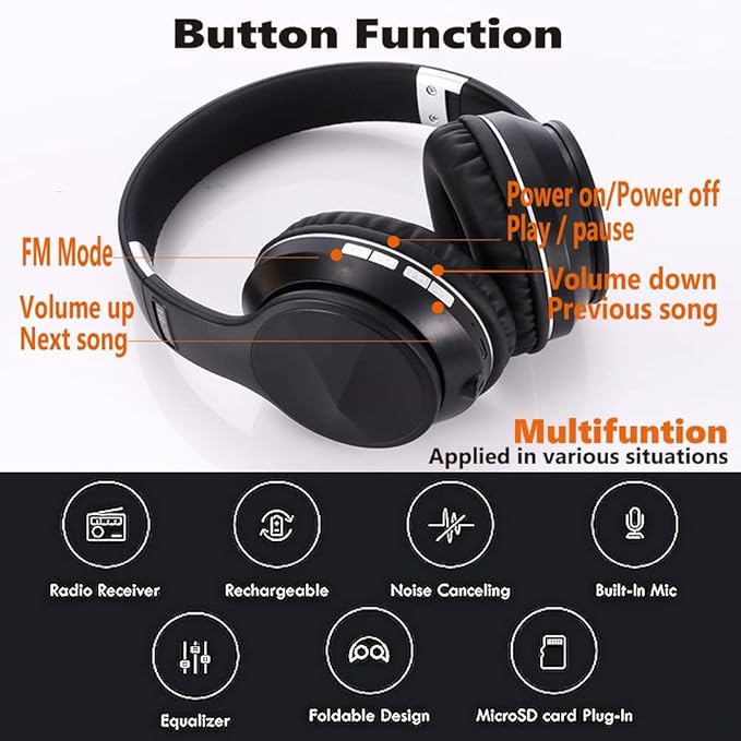 OYEALEX Active Noise Cancelling Headphones, Wireless Over Ear Bluetooth Headphones with Microphone Foldable Headphone with HiFi Audio Deep Bass for Home Travel Office Orange