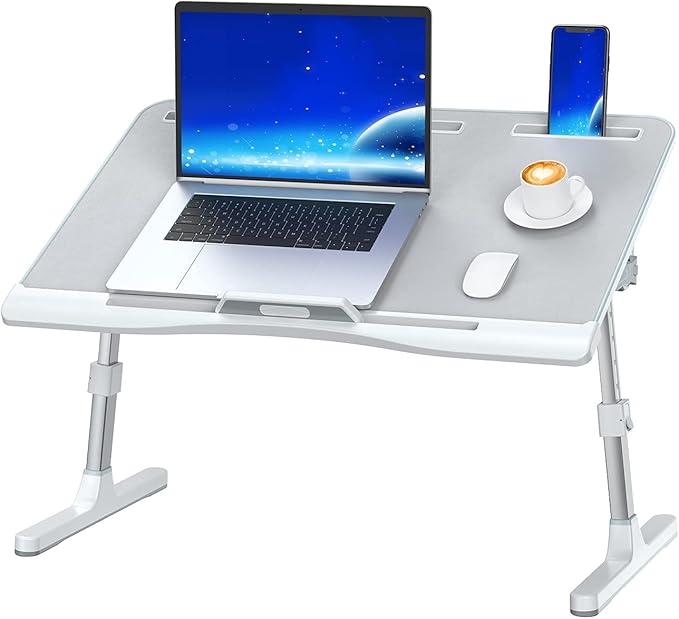 Laptop Bed Desk with Adjustable Heights and Angles, Upgraded-Sturdy Foldable Laptop Lap Desk for Bed/Sofa/Couch/Floor, Lap Tablet Desk (NO Drawer, Grey)