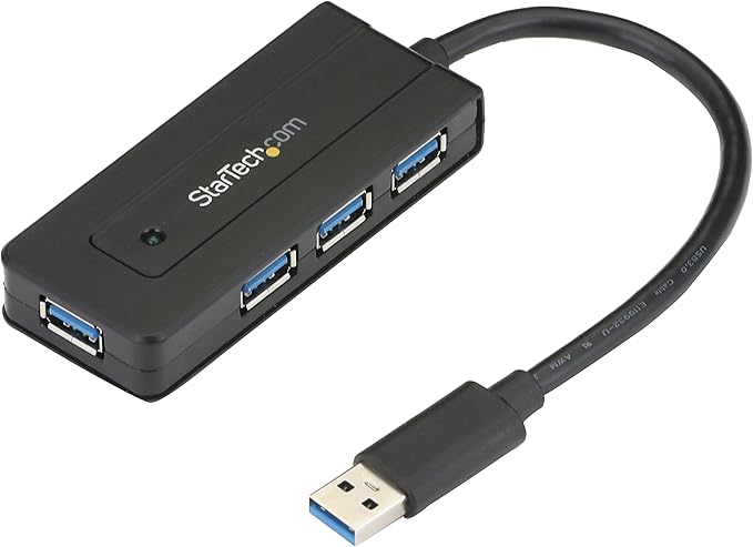 StarTech.com 4 Port USB 3.0 Hub SuperSpeed 5Gbps with Fast Charge Portable USB 3.1 Gen 1 Type-A Laptop/Desktop Hub - USB Bus Power or Self Powered for High Performance Mini/Compact (ST4300MINI), Black