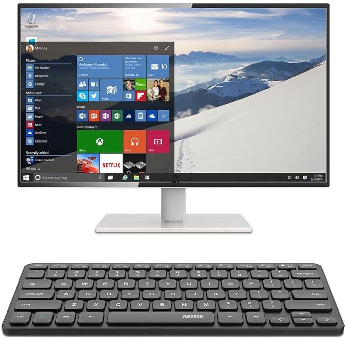 Arteck 2.4G Wireless Keyboard Ultra Slim and Compact Wireless Keyboard with Media Hotkeys for Computer/Desktop/PC/Laptop/Surface/Smart TV and Windows 10/8/ 7 Built-in Rechargeable Battery