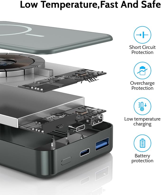 Magnetic Power Bank 26800mAh for Magsafe Portable Charger, Aluminum Alloy Large Capacity 20W USB-C in&Out Wireless Fast Charging Battery Pack for iPhone16 Plus Pro Max/15/14/13/12 Series, Silvery Gray