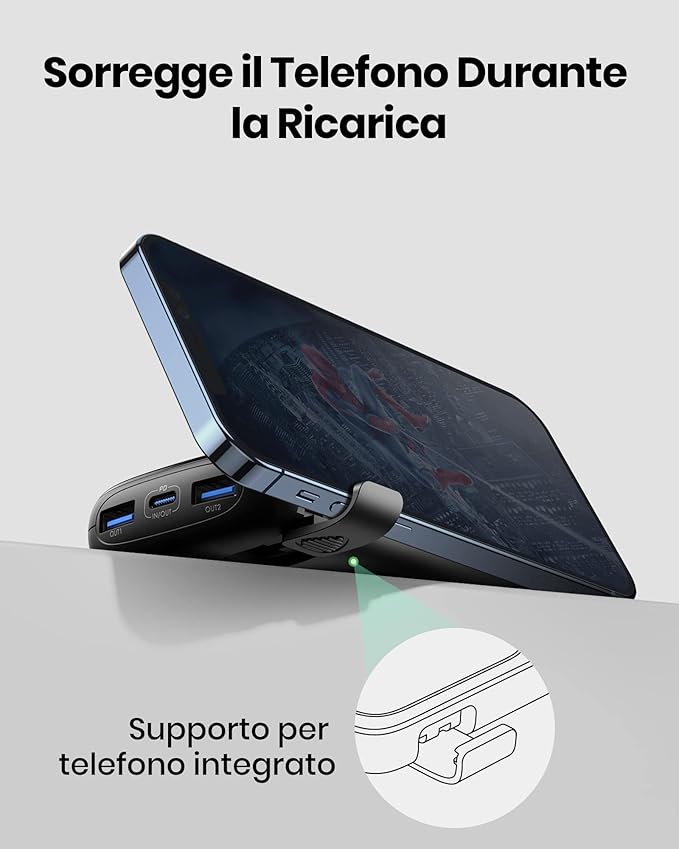 INIU Portable Charger, Smallest 22.5W 10000mAh Power Bank, USB C in/Output Fast Charging 3-Output Mini Battery Pack Charger with Phone Holder for iPhone 17 16 15 14 Air Samsung S23 Google iPad Tablet