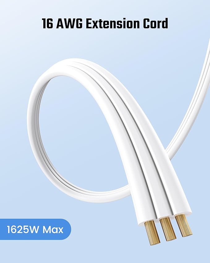 Extension Cord 1.5ft SUPERDANNY Mini Power Strip Ultra Right Angled Flat Plug for Tight Spaces,Indoor Extension with 3 Outlets,for Office Home Appliances,Non Surge Protector for Travel Cruise,White