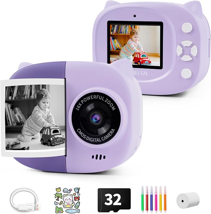 Rongta Instant Print Camera for Kids, Children Portable Photo Printer for Birthday Gifts, Kids Toys, 2.4 Inch Screen Kid Digital Camera for Girls Boys Age 3 4 5 6 7 8 9 10 (Purple)
