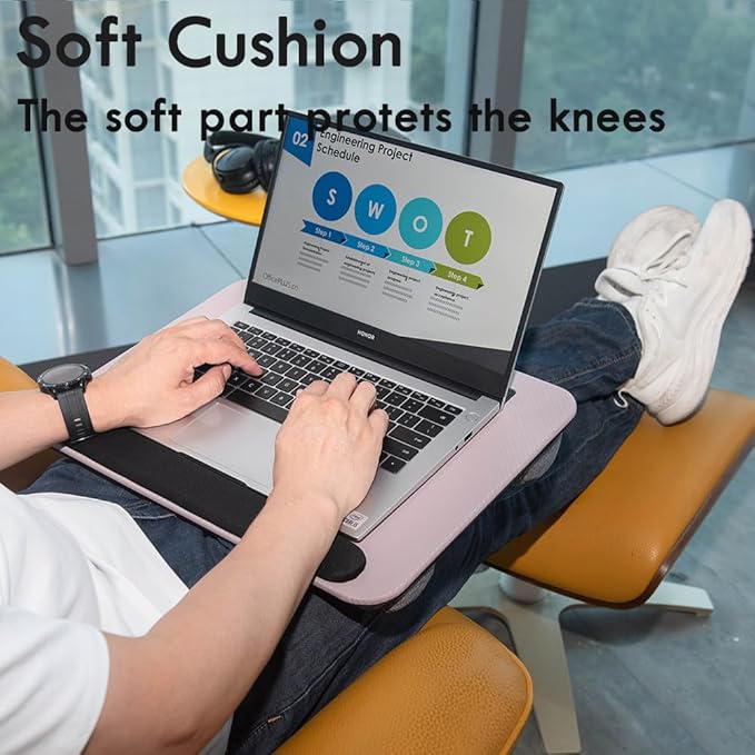 Portable Laptop Desk Fits Up to 16“ Laptops, with Tablet Slot, Built-in Cushion, Great for Home & Office,Lap Desk for Laptop,Lap Desk with Cushion (Grey Violet with Wrist Rest, Medium)