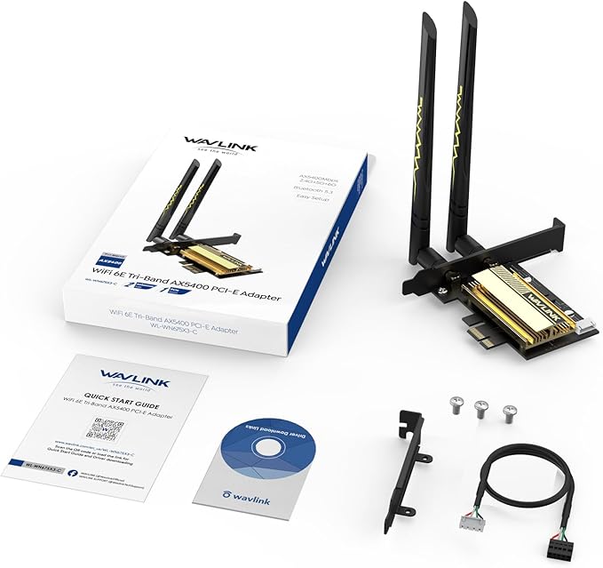 WAVLINK PCIe WiFi 6E WiFi Card, 2025 Tri-Band AX5400 Wireless Network Card with Bluetooth 5.3, AX210 Chip, MU-MIMO, WPA3, OFDMA, Low-Profile Bracket, Heat Sink