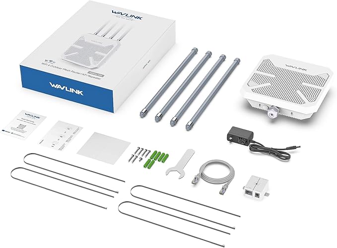WAVLINK AX1800 Outdoor WiFi 6 Extender Long Range, IP67 WiFi 6 Outdoor Access Point, Active PoE, 4x8dBi Antennas,Work with Starlink/Cameras/Router, Up to 128 Devices for Farm,Yard,RV,Campsite,Park